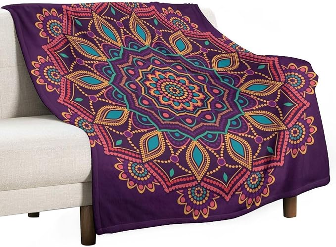Mandala Throw Blanket Indian Hippie Bohemian Art Floral Texture Pattern Blanket for Sofa Bed Couch Chair Or Dorm 40"x50"