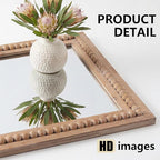 H HOMEWINS Rustic Wooden Mirror,22x30 Inch Farmhouse Boho Bathroom Rectangle Nursery Nature Beads Decor Wall-Mounted Mirror for Bedroom, Living Room,Vanity,Entryway,Over Sink