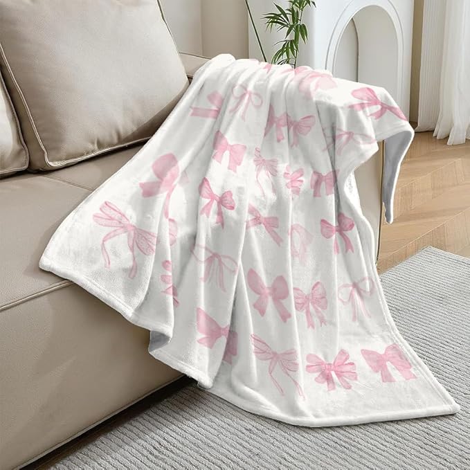 Coquette Pink Bow Blanket - Cute Christmas Throw for Room Decor, Large Trendy Preppy Couch Sofa Bed Blanket, Soft Warm Gifts for Women Girls, 70"x80"