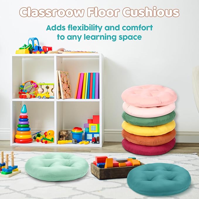 8 Pcs 16 Inch Floor Cushions for Kid, Flexible Seating for Classroom Elementary, 3.15 in Thick Round Floor Pillow, Back to School Furniture for Daycare Preschool Meditation(Neutral Color)