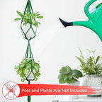 USLAI Macrame Plant Hanger Indoor Outdoor, Up to 4-15 inch Pot, Heavy 20lb Planters, Extra Long Strong Hanging Planter Basket Holder, Boho Home Decor, 49+72 Inch, Green (POTS NOT Included)