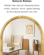 Rattan Wall Mirror, 36 x 24 - Boho Style for Bedroom, Bathroom, Living Room & Entryway (Natural Rattan Frame)