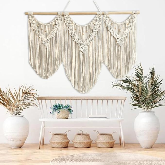 RUIZHIXUAN large macrame wall hanging - Boho Tapestry Macrame Wall Decor Art- Chic Bohemian Handmade Woven Tapestry Home Decoration for Bedroom Living Room Apartment Dorm Gallery - 43"x32" (Bead-B)