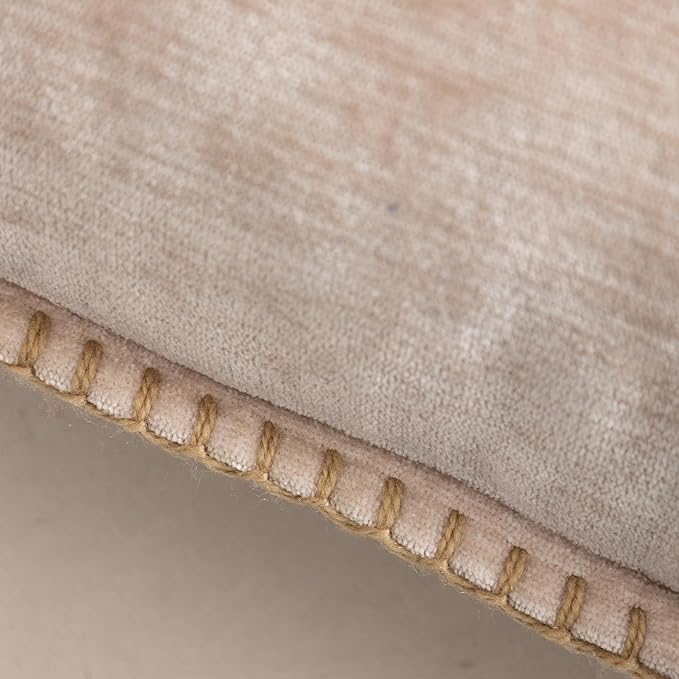 Decorative Throw Pillow Covers Pack of 2, 18x18 In Chenille Soft Pillow Covers with Stitched Edge, Farmhouse Neutral Euro Decorative Pillows for Bed Couch Sofa Home Decor Living Room,Beige