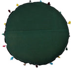 Indian Handmade Patchwork Codework Green Round Pouf Cover Ottoman Floor Pillow Cushion Seating Throw Decorative Pom Pom Pillow Cases Boho 32 Inches