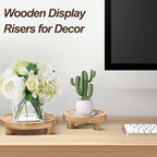 3 Pcs Wood Plant Stand Indoor Outdoor, Wooden Stool Display Stand 5/6/8" Round Riser Flower Pot Holder with Raised Edge Small Planter Tray Modern Potter Decorative for Garden Desktop Home Table Counter Room (Natural)