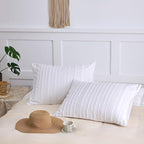 King Pillow Shams 2 Pack, King Size Pillowcases, Soft Microfiber Geometric Striped Tufted Pillow Covers with Envelope Closure, White, 20x36 Inches (No Insert)