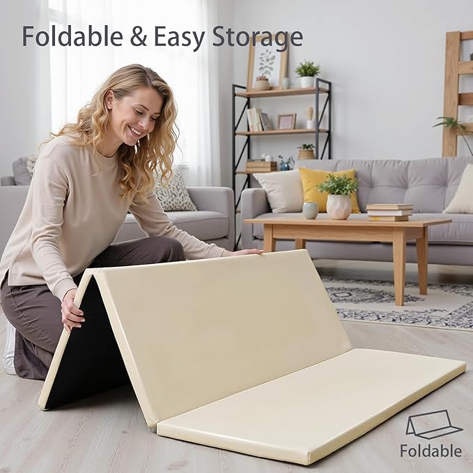Foam Baby Play Mat: PU Leather Waterproof Kids Trifold Floor Playmat - Large Play Mat for Playpen Fodable Mattress Soft Toddler Mattress Infant Cushion for Preschool