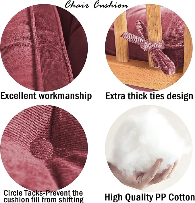 Tiita Chair Pads Cushions 2 Pack, Seat Pillows Pad with Ties, 18x18 Cushions for Indoor/Outdoor Kitchen Dining Chairs, Coral Pink