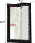 Rustic Black Mirror with Beaded Detailing 29 X 20 Inch, Wall Hanging Distressed Wood Frame Rectangular Gothic Wall-Mounted Mirrors for Living Room Bathroom Entryway, Horizontal or Vertical