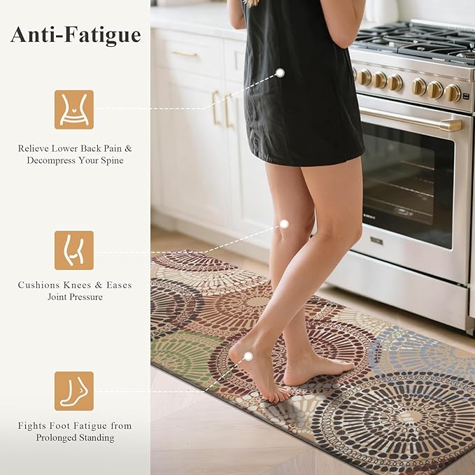 HEBE Cushioned Kitchen Mats for Floor Set of 2, Non Slip Anti Fatigue Kitchen Rugs and Mats, Floral Waterproof Comfort Foam Standing Mat Floor Carpet for Kitchen,Home Office,Sink,Laundry