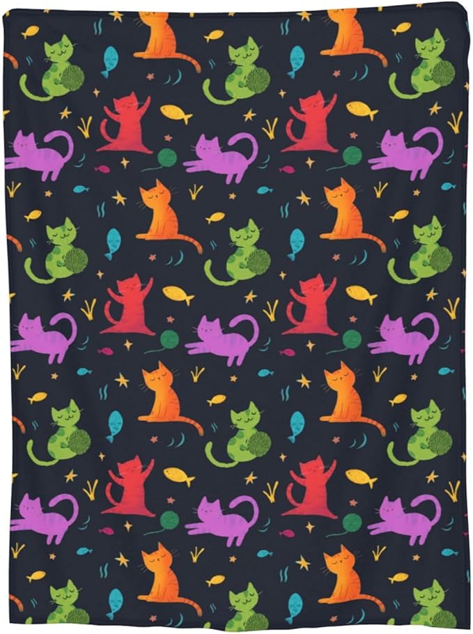 Colorful Cat Throw Blanket Soft Flannel Blanket 60"x50" in Bed Blanket Home Decor for Room Sofa Couch All Season