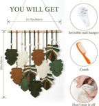 KHOYIME Macrame Wall Hanging Boho Home Decor, Bohemian Leaves Woven Yarn Tapestry Chic Aesthetic Wall Art Modern Handmade Leaf Hanging Decoration for Bedroom Living Room Nursery Office 15.7''W x 20''L