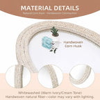 26" x 39" Oval Wall Mirror, Handwoven Natural Corn Husk Fiber with Light Whitewashed Finish, Boho Coastal Style for Entryway, Bedroom, Living Room, Vertical & Horizontal Hanging