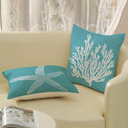 Coastal Pillow Covers 20x20 Set of 2 Aqua Teal Turquoise Coral Starfish Throw Pillows Nautical Ocean Decorations Summer Linen Beach Pillowcase Outdoor Decor Farmhouse Cushion Case for Couch