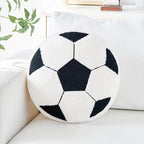 Soccer Pillow,12" Soccer Plush Pillow Decorative Throw Pillow Floor Cushion Seating Cushion,Round Soccer Ball Throw Pillow for Sofa Couch Living Room (Black)