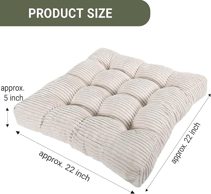 Meditation Floor Pillow Set of 2,Memory Foam Meditation Cushion for Adults Sitting, Large Square Thickened Seat Cushions for Yoga, Tatami Living Room (1, Beige)