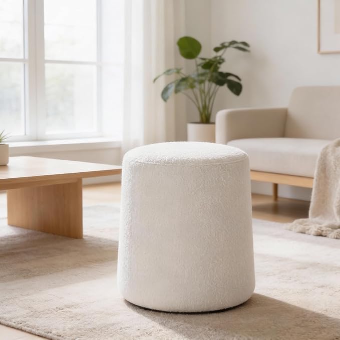 Spatial Order Organic Shape Ottoman (No Lid, Seat Only) | HomePop Home Décor | Round Pouf Foot Rest – Cream Boucle
