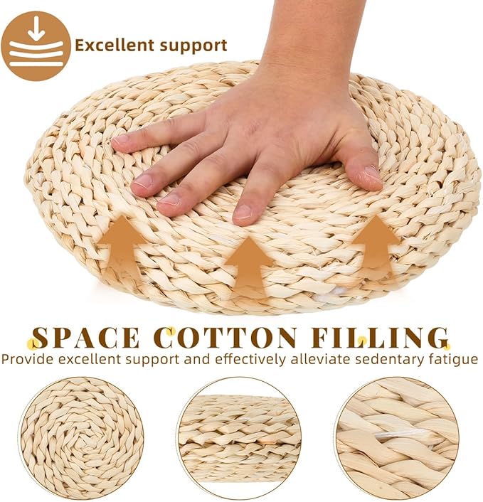 Hand-Woven Round Meditation Cushion Set 3 Pcs Japanese Floor Pillows for Yoga Comfortable Sitting Cushions for Living Room and Dining Room