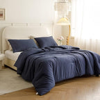 ROSGONIA Oversized King Comforter 120x120, 3pcs Super King Comforter (1 Navy Blue Comforter & 2 Pillowcases) Lightweight Warm Bedding Blanket Quilts
