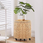 Wimarsbon 2Pcs Pouf Ottomans, Natural Seagrass Foot Stool, Hand Weaving Round Ottoman, Boho Decorative Seat, Jute Braided Pouffe Poof Accent Sitting Footrest (Storage Natural Water Hyacinth)