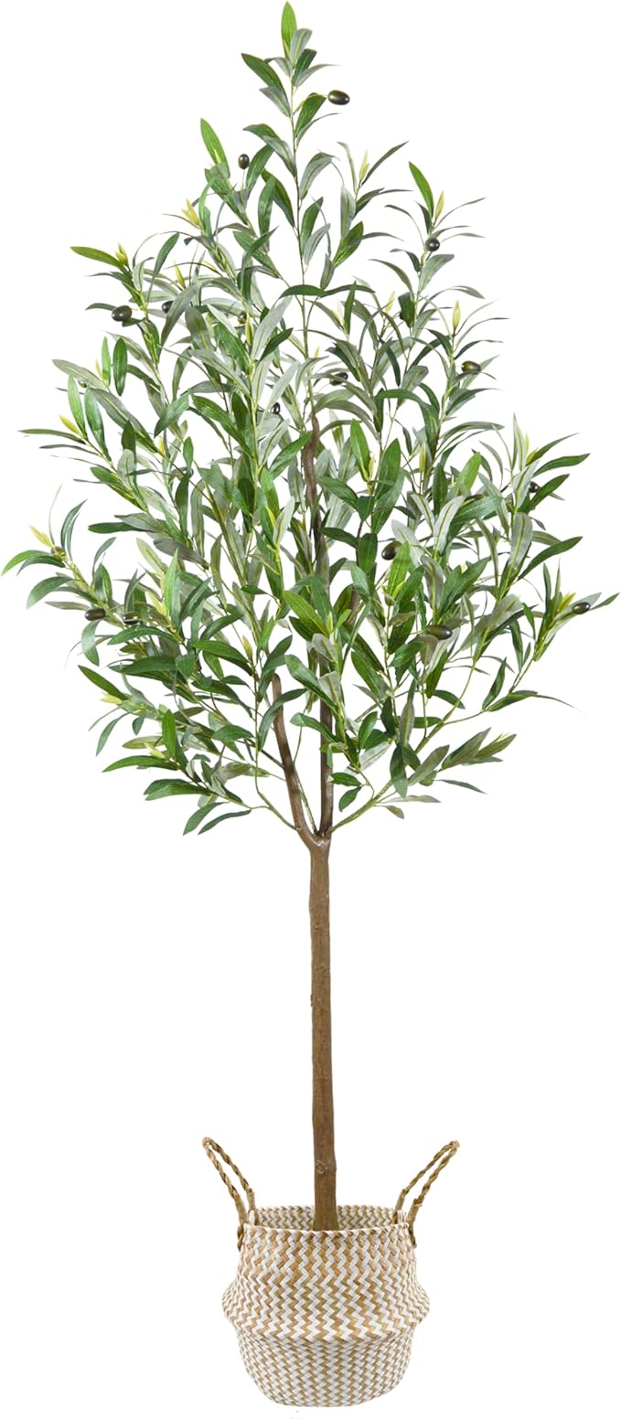 Artificial Olive Tree, 5ft Tall Fake Olive Leaves Plant with Basket, Indoor Outdoor Faux Olive Topiary Silk Tree for Home Livingroom Office House Décor