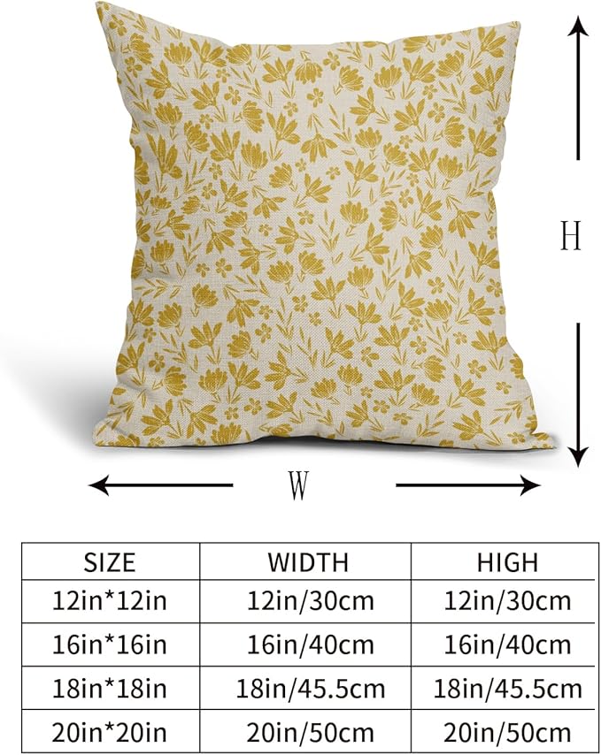 Yellow Floral Pillow Covers 24x24 Set of 2 Vintage Rustic Old Style Cute Small Flower Cream Print Decorative Outdoor Pillowcases Farmhouse Throw Cushion Case Decor for Couch Sofa Bed