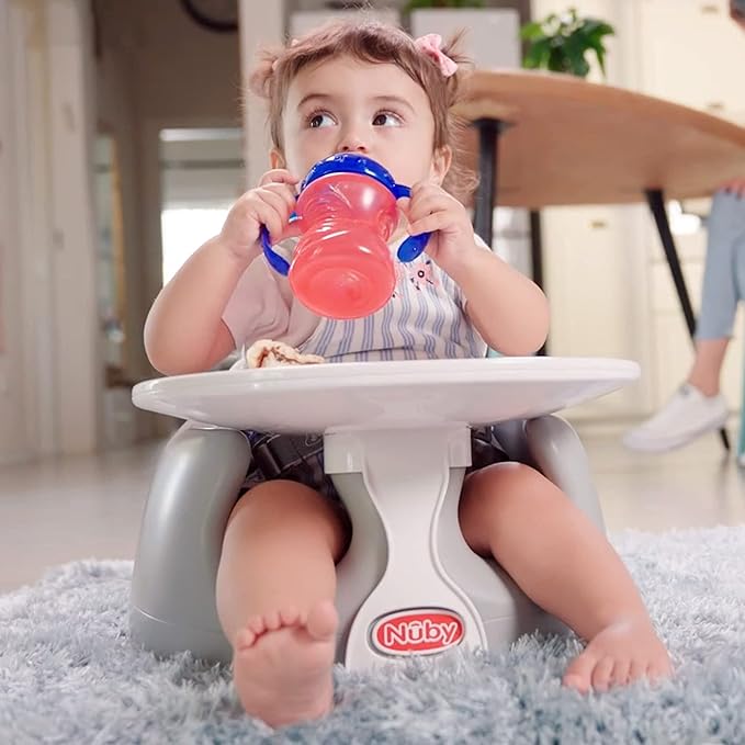 Nuby My Floor Seat - Portable Baby Chair with Soft Foam Cushion, Safety Harness, and High Back Design - 4+ Months - Gray