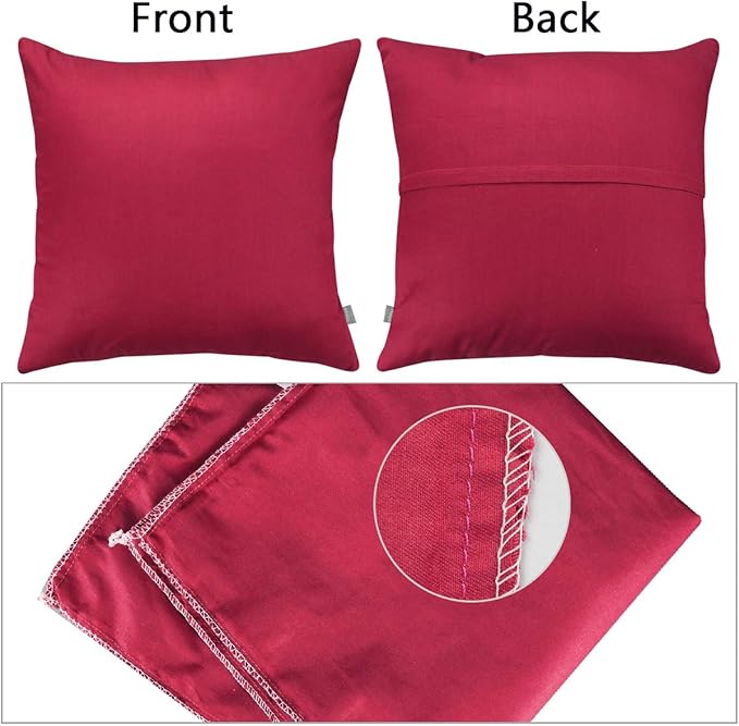 Thmyo 4-Pack 100% Cotton Comfortable Solid Decorative Throw Pillow Case Square Cushion Cover Pillowcase Sublimation Blank Pillow Covers DIY Throw Pillowcase for Sofa(18x18inch/45x45cm,Dark Red)