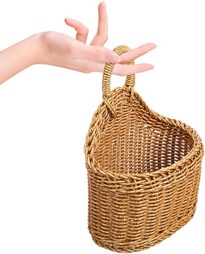 DOITOOL Woven Hanging Storage Basket 9.64X7.48X3.93In Kitchen Wall Basket for Ginger Garlic Onion Storage and Decorative Organization