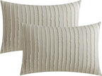 JELLYMONI Pillowcases Standard Size Khaki 2 Pack Boho Striped Bed Pillow Covers 20x26in Polyester Envelope Pillow Shams Tufted Bohemian Textured (Pillows are not Included)