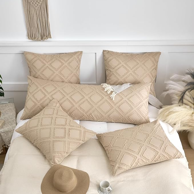 Body Pillow Shams 1 Pack, Body Size Pillowcases, Soft Microfiber Geometric Boho Pillow Covers with Envelope Closure, Camel, 20x54 Inches (No Insert)