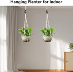 USLAI Macrame Plant Hanger Indoor Outdoor, Fits 4 to 15 Inch Pots, Strong Hanging Planter Holder, Boho Home Decor, 35+35 Inch, Ivory+Red Bead, Set of 2 (POTS NOT Included)