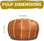 MARRAKESH STYLE Comfortable Leather Ottoman Pouf - Handmade Unstuffed Moroccan Pouf Cover - Round Pouf & Foot Rest Ottoman - Perfect for Living Rooms Bedrooms & Kids Room - Brown