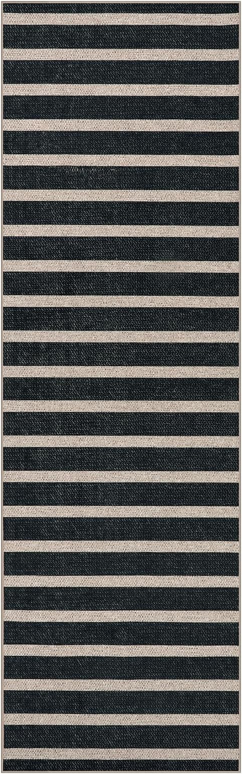 Lahome Elance Striped Easy Jute Runner Rug, 2x8 Kitchen Rug Non Slip Washable Outdoor Runner for Entryway Indoor, Farmhouse Black Indoor Outdoor Carpet for Hallway 8ft Entry
