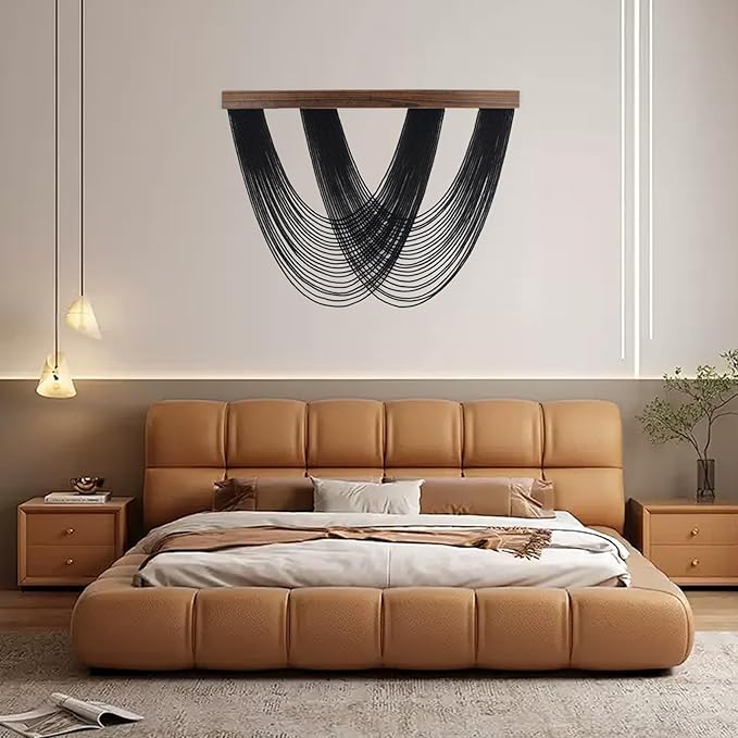 EOBTAIN Large Macrame Wall Hanging Black Yarn Tassel Woven Tapestry with Wood Board,Handmade Boho Wall Decor for Bedroom Apartment Balcony Living Room Decorations,31.5x24.4 Inch