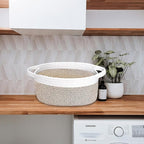 ABenkle Small Woven Basket, 12" x 8" x 5" - Cute Storage Basket with Handles for Room, Cat & Dog Toys, Gift Box