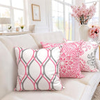 Coliuso Decorative Throw Pillow Covers 18x18 Set of 4, Pink and White Modern Simple Square Pillow Case Cushion Cover for Sofa Couch Farmhouse Living Room