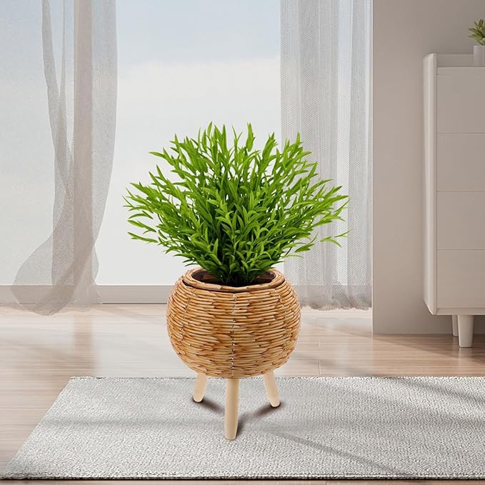 Home Woven Rattan Plant Basket Plant Pot Rack for Indoor and Outdoor Use Stylish Flower Pot Stand for Living Room Balcony and Garden Decor