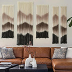 Large Macrame Wall Hanging Mountain Handmade Brown Dip-Dyed Boho Wall Decor 5Pcs Art Wall Decor for Bedroom Living Room Fiber Art Tapestry