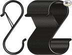 32 Pack S Hooks for Hanging, 3.5 inch Heavy Duty Metal S Hooks with Safety Buckle S Shaped Hooks Pot Rack Closet Hooks for Hanging Plants, Clothes, Kitchen Utensil, Pots, Pans, Bags (Black)