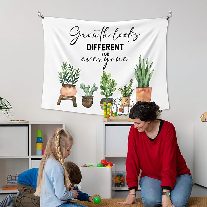 XLDLIOO Mental Health Wall Tapestry, Growth Looks Different for Everyone Inspirational Wall Tapestry Hanging for Classroom, Motivational Tapestries Decor Art for Therapy Counselor Office 40x30in