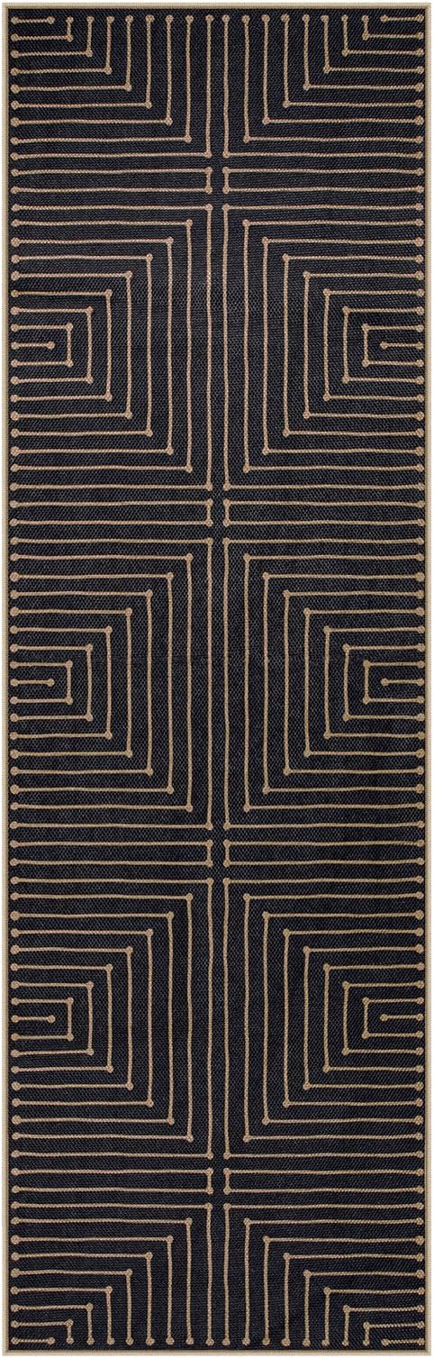 Lahome Neutral Geometric Kitchen Rugs, 2x8 Washable Entryway Hallway Runner Rug Non Slip, Farmhouse Rhombus Low Pile Non Shedding Black Indoor Outdoor Carpet Runner for Laundry Room