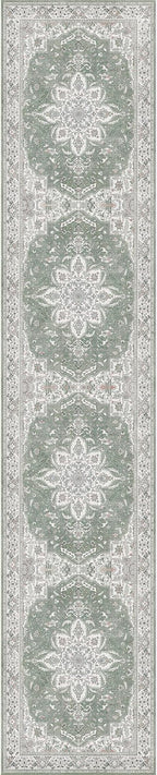 GENIMO 2X10 Washable Vintage Runner Rug for Hallway, Non-Slip Low Pile Chenille Print Rug, Soft Rugs for Indoor Entryway Kitchen Corridor, Sage & Linen