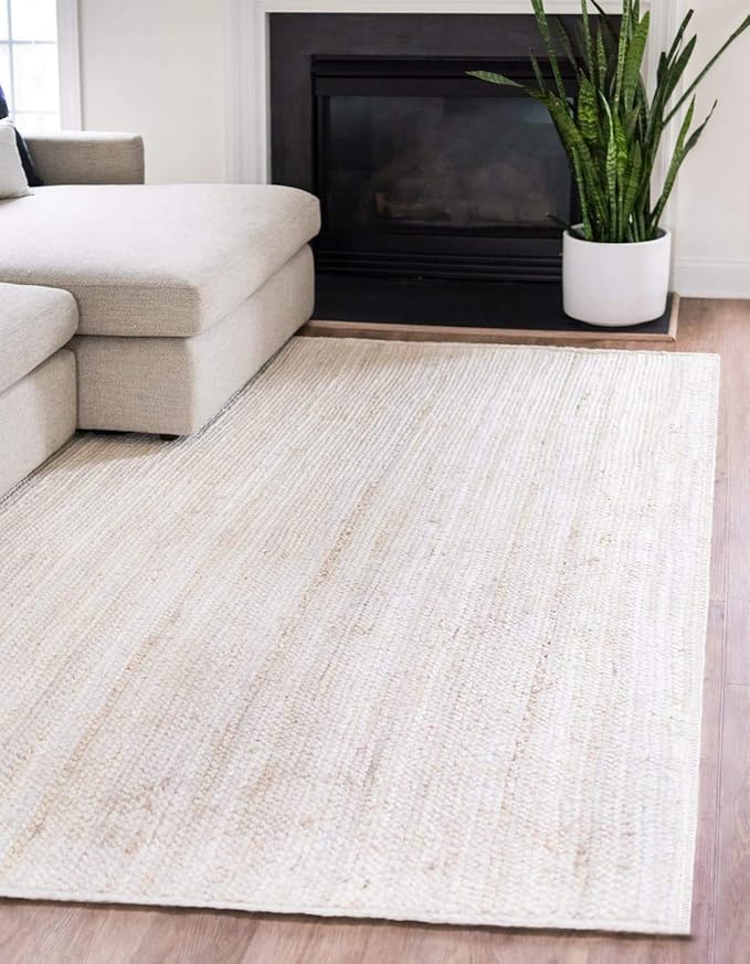 Unique Loom Braided Jute Collection Area Rug - Dhaka (5' 1" x 8' Rectangle, White)