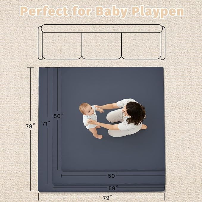 Waterproof Baby Play Mat for Floor Memory Foam 59 * 71 Cushion Playpen Playmat Tummy Time Crawling Mat Nursery Rug Thick Pad Create Soft & Safe Area for Infants,Toddler,Kids,Navy