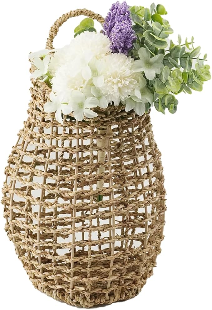 Seagrass Hanging Basket Wall Hanging Baskets Decorative Front Door Basket Decor for Flower Plants Boho 15" x 10" (Seagrass)