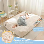 MAXYOYO Bean Bag Chair Bed for Kids, Convertible Bean Bag Folds from Lazy Chair to Floor Mattress Bed, Stuffed Floor Sofa Couch Sofa Bed for Boys and Girls, High-Density Foam Filling, Beige