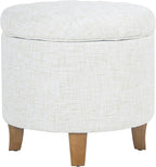 Homepop Home Decor | Upholstered Round Tufted Foot Rest Ottoman | Ottoman with Storage for Living Room & Bedroom | Decorative Home Furniture, Cream Textured Solid