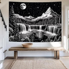 Leofanger Black and White Tapestry Starry Night Mountain Tapestry Aesthetic Moon Wall Tapestries Galaxy Space Tapestries Wall Hanging for Home Decor(51.2"x59.1")